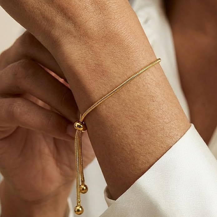 Gold Bracelets for Women 18K Gold Plated Adjustable Snake Chain Slider Bracelet Dainty Boho Jewelry Gifts for Mom Wife Friend