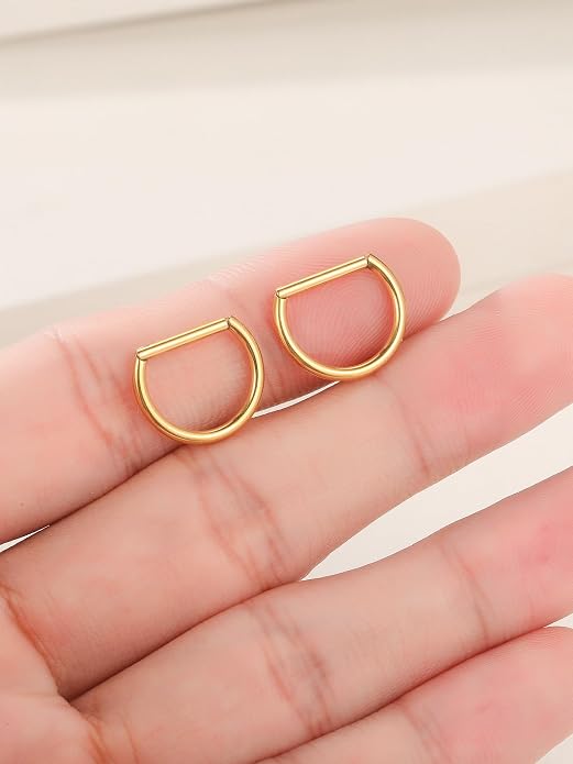 Oveta Titanium D Shaped Nipple Rings 14G for Nipple Piercing Jewelry Higned Segment Clicker Ring Hoops 11mm 12mm 14mm for Women Men, Silver Gold Black, 2PCS