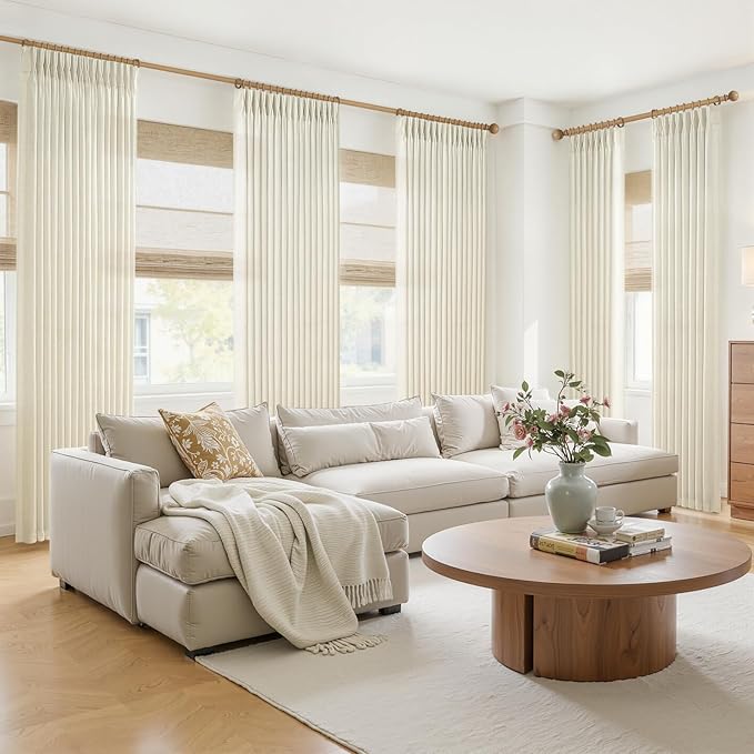 Pleated 120 Inch Extra Long Cream Linen Sheer Living Room Luxury Curtains