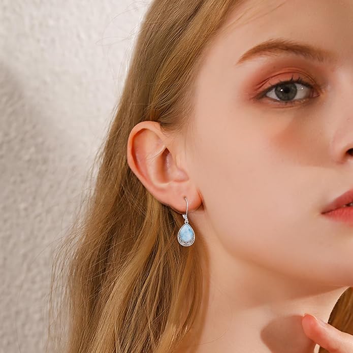 VONALA Dangle Earrings 925 Sterling Silver Opal Larimar Lapis Sapphire Turquoise Moss Agate Crystal Dangling Earrings Jewelry Gift for Women