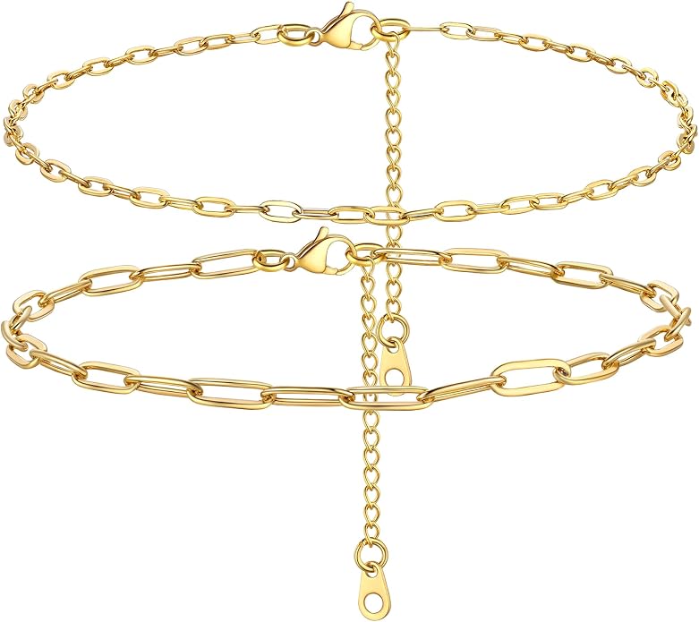 PROSTEEL Gold/Silver Anklets for Women Waterproof, 14K Gold Plated Ankle Bracelet Non Tarnish, Jewelry Gifts Adjustable