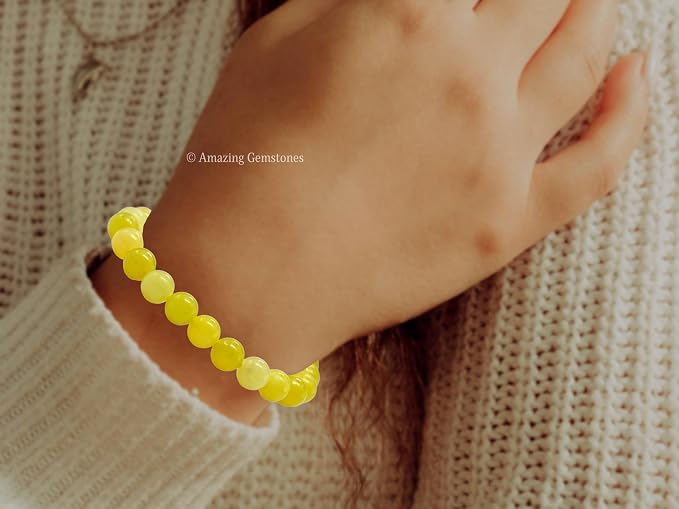 Amazing Gemstone Lemon Jade Bracelet for Women Men's Gifts - Protection Healing Crystal Bracelet - 8mm Gemstones Beaded Adjustable Bracelet Pulseras para Hombres Mujer Stocking Stuffers