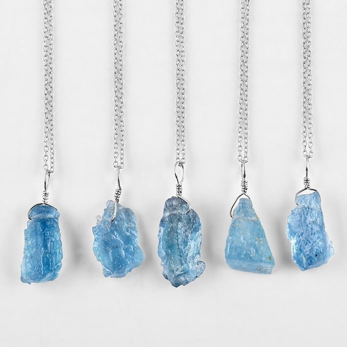 Natural Raw Crystal Rough Gemstone Pendant Necklace For Women, Chakra Healing Stones, Birthstone Jewelry, Rhodium Plated 925 Sterling Silver Chain 18 inch, Birthday Gift
