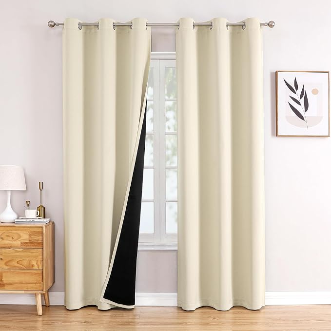 ChrisDowa 100% Blackout Curtains for Bedroom 78 Inches Long 2 Panels Set | 2 Thick Layers, Thermal Insulated, Light Blocking, Grommet, Window Treatment, Living Room Drapes, Light Beige, 42 x 78 Inch
