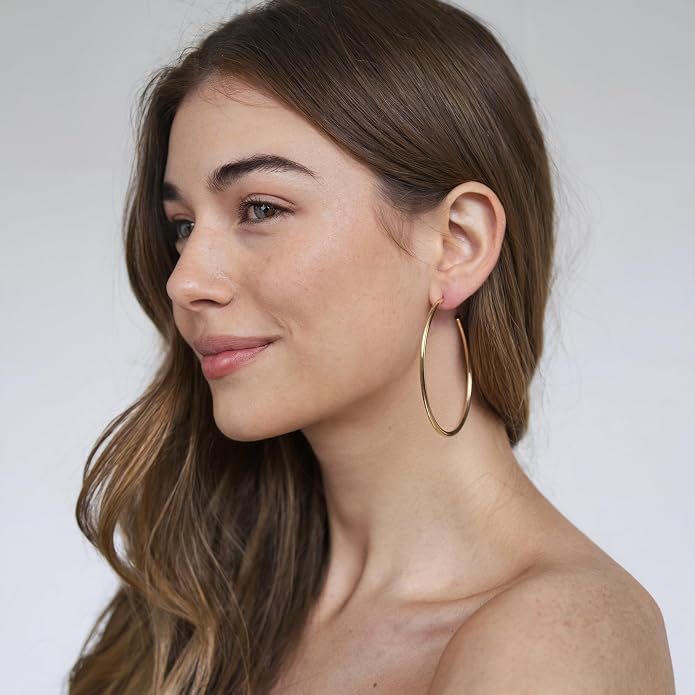 14K Gold-Plated, Lightweight, Open Hoop Earrings For Women