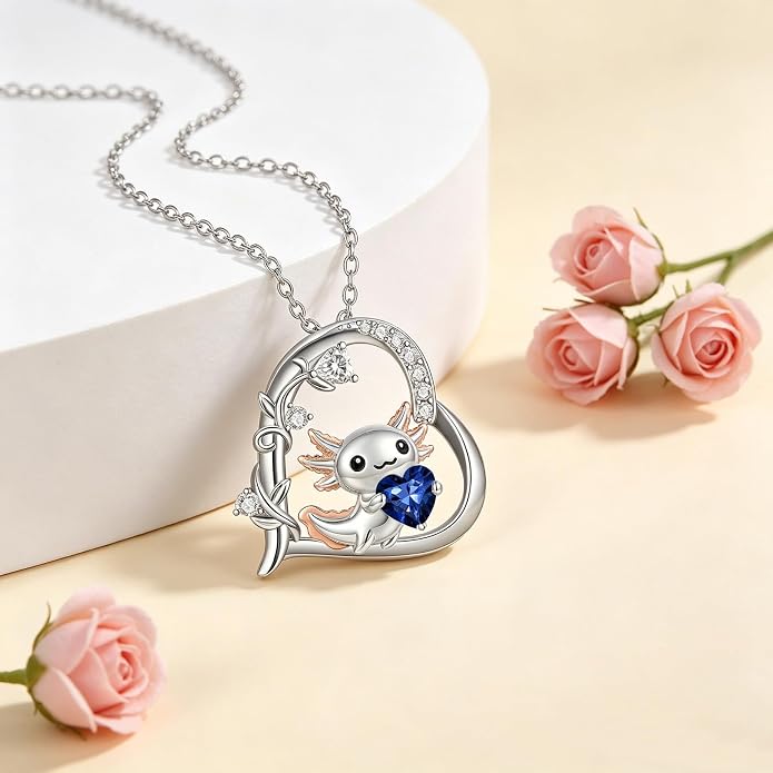 PELOVNY Teddy Bear Necklace for Women 925 Sterling Silver Bear/Highland Cow/Fox/Cat/Axolotl Birthstone Necklace Christmas Birthday Jewelry Gifts for Mom Daughter Wife Sister