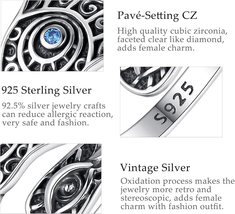 Vito 925 Sterling Silver Adjustable Open Spoon Ring for Women Men, Lotus Sunflower Snake Spoon Band Rings Feather Hug Witches Knot Inspirational Jewelry Gift for Wife