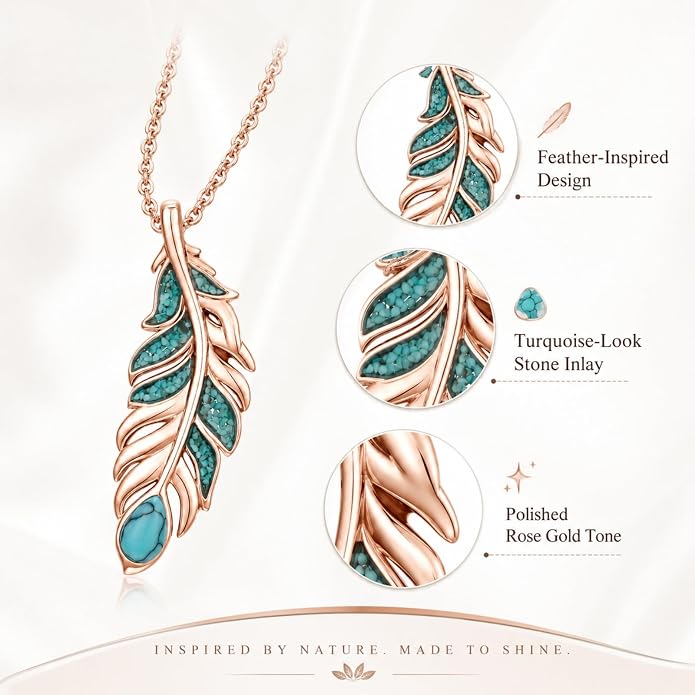 Feather Necklace White Gold Boho Jewelry Nature Inspired Statement Birthstone Pendant Gifts for Women