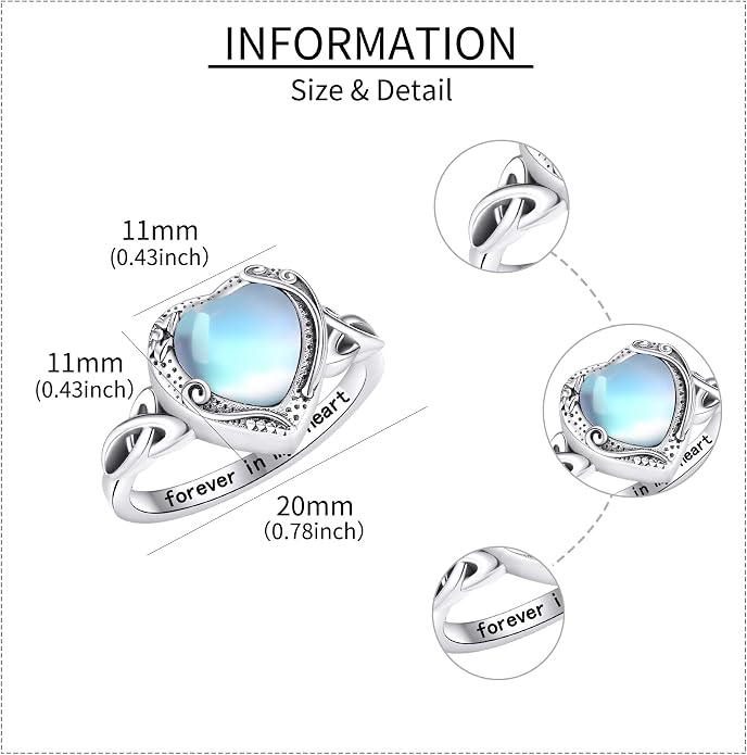 Heart/Abalone/Moonstone Heart Urn Ring for Women 925 Sterling Silver Cremation Jewelry for Ashes Cremation Ring Holds Loved Ones Ashes…
