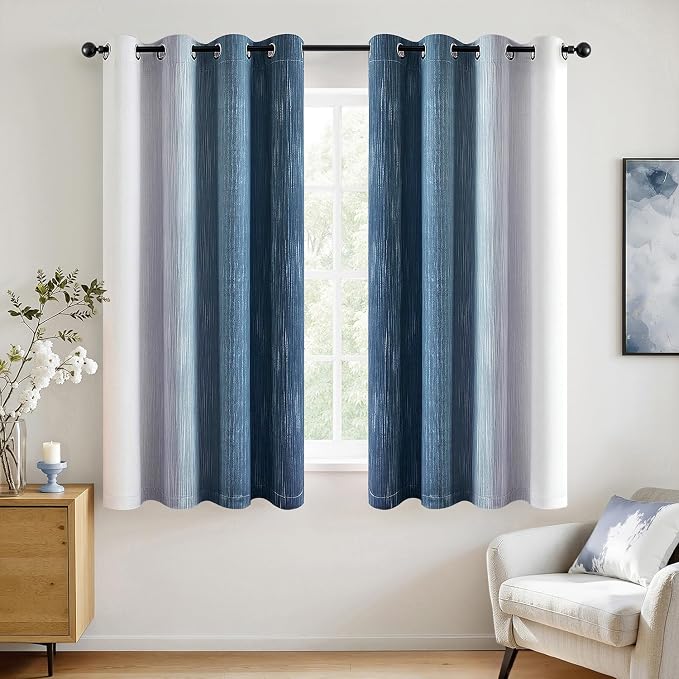 MIULEE Royal Blue and Greyish White Ombre Blackout Curtains, Full Room Darkening Thermal Insulated 63 Inches Long Drapes for Bedroom/Living Room Grommet Window Treatments Modern 52Wx63L, Set of 2