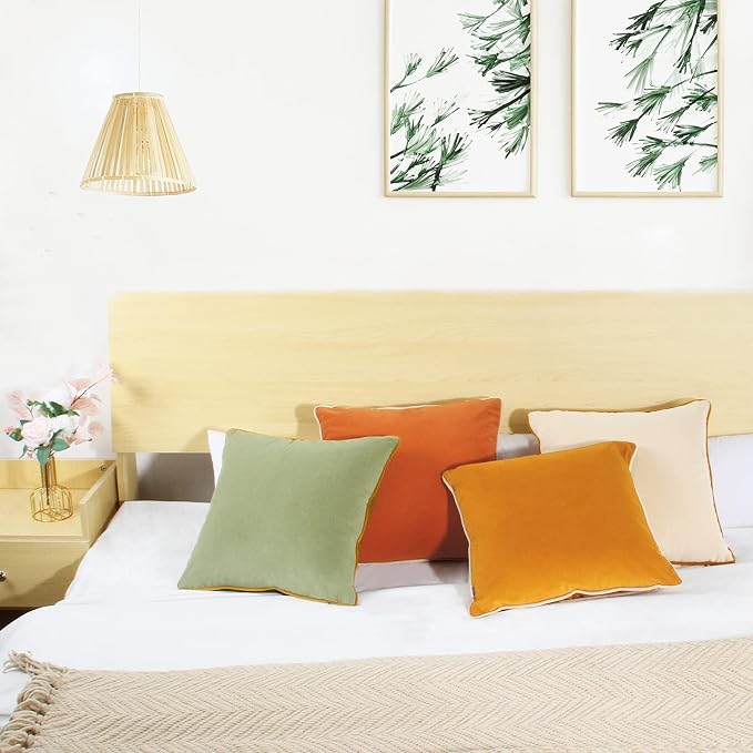 8-Colors Velvet Throw Pillow Covers 22x22 Inch Set of 4 Decorative Velour Pillowcases Modern Double-Colored Cushion Covers for Sofa Couch,Green/Yellow