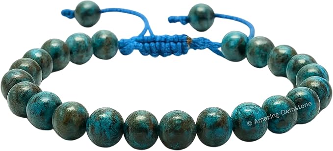 Amazing Gemstone Chrysocolla Bracelet, Gifts for Men & Women - Protection Healing Crystal Bracelet - 8mm Gemstone Beaded Adjustable Bracelet, Pulseras para Hombres Mujer Stocking Stuffers