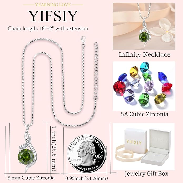 Women‘s Birthstone Pendant Necklace S925 Sterling Silver Imitation Diamond Infinity Necklace Jewelry Gift for Her