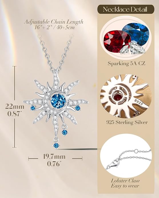 FANCIME Soluna Nexus Necklace for Women Sterling Silver Moon Jewelry Sun Pendant Fine Jewelry Gemstone Birthday Mothers Day Gifts for Wife