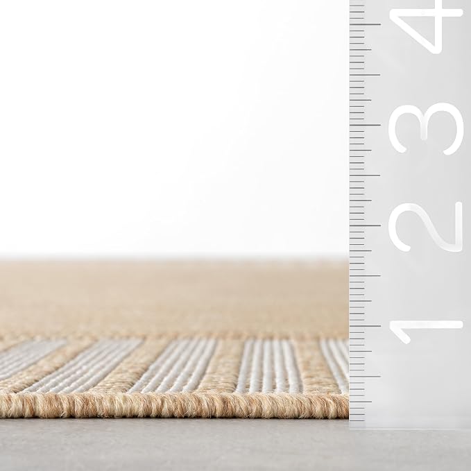 Nuloom Asha Tan/Ivory, 6'7" x 9', Casual, Striped Border, Soft and Cozy, High Traffic, Easy Clean, Durable Area Rug for Indoor/Outdoor Patio, Deck, Porch, Garden, Courtyard