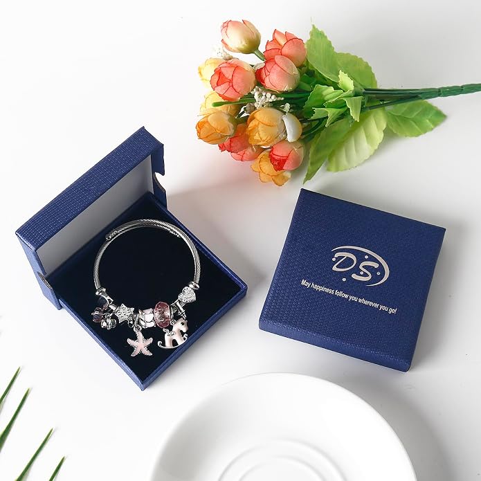 DS Charm Bracelets for girls,exquisite cute cartoon friendship bracelets Silver Stainless Steel Bangle with birthday Gift box, Adjustable girls jewelry Suitable for holiday gifts