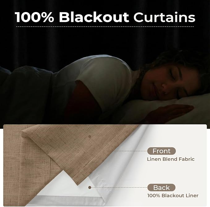 CAPALOCA Cocoa Brown Linen Pinch Pleated Curtains Blackout, 100% Black Out Curtains 84 inch Long for Bedroom, Blackout Thermal Insulated Pinch Pleated Drapes for Living Room, 40" W x 84" L, 2 Panels