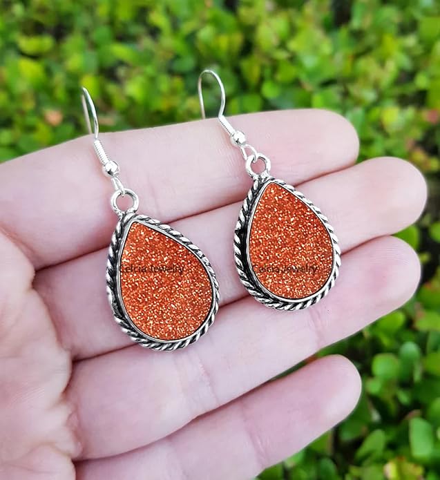 Pure 925 Sterling Silver Dangle Drop Earrings for Women, Pear Gemstone Handcrafted Earrings for Women & Girl ('Amethyst)