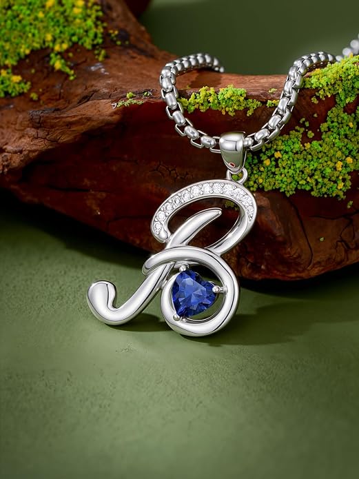 Birthday Gifts for Women Alphabet A to Z Initial Birthstone Pendant Necklaces for Women - 18k White Gold Plated Personalized Name Jewelry Anniversary Graduation Gifts for Wife Her Daughter Girlfriend(with Gift Box)