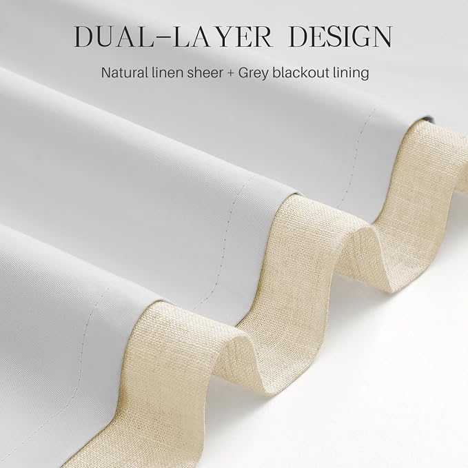 Pinch Pleated Curtains 100% Blackout Linen Curtains 84 Inches Long for Bedroom Living Room, Creamy Beige Memory Trained Thermal Insulated Room Darkening Window Drapes with Hooks 2 Panels 40"Wx84"L