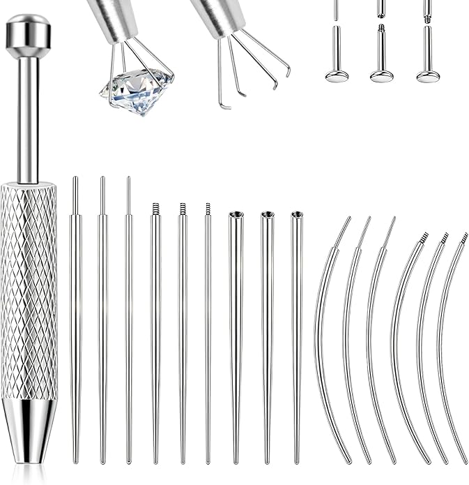 ONESING 2Pcs Piercing Ball Grabber Tool for Changing Jewelry, Stianless Steel Flat Back Earring Applicator Internally Threaded Push Pin Piercing Grabber Tool, Anti Slip 4 Claw Gem Ball Grabber Tool