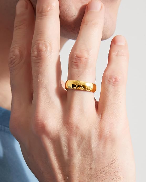 TIGRADE Titanium Ring 2mm 4mm 6mm 8mm 18k Gold Plated Wedding Band in Comfort Fit Dome Polished for Men Women Size 3-14