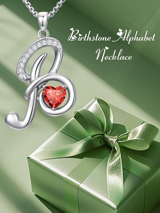 Birthday Gifts for Women Alphabet A to Z Initial Birthstone Pendant Necklaces for Women - 18k White Gold Plated Personalized Name Jewelry Anniversary Graduation Gifts for Wife Her Daughter Girlfriend(with Gift Box)