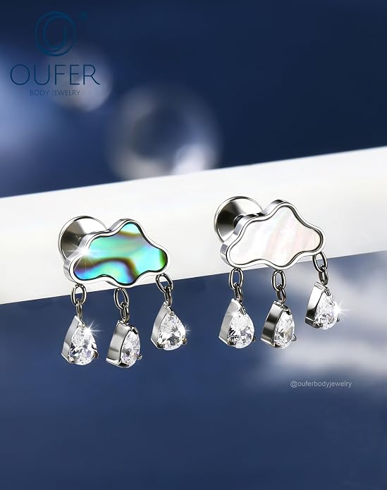 OUFER Body Piercing Titanium Cloud Helix Piercing Jewelry 16G Dangle Helix Earrings for Women Internally Thread Conch Helix Stud Flat Back Cartilage Earring Studs Surgical Steel Cartilage Jewelry