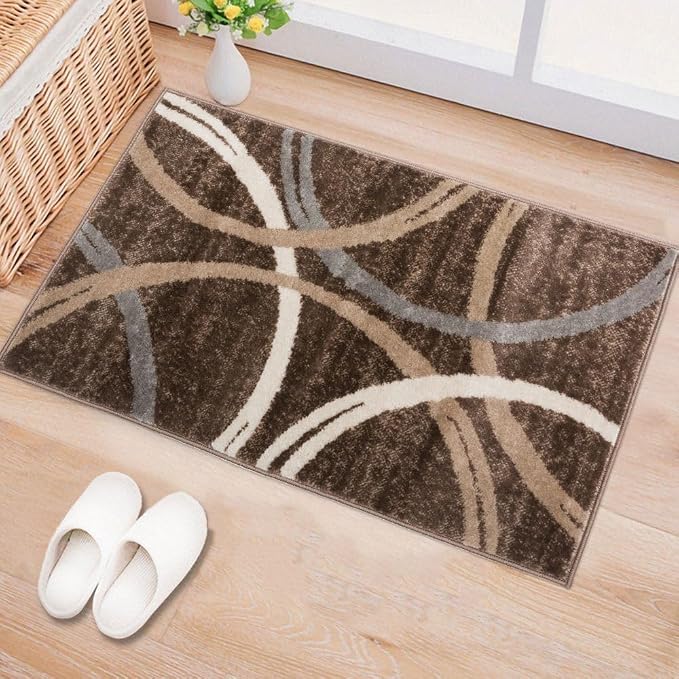Rugshop Wavy Circles Modern Non-Shedding Accent Area Rug Brown 2' x 3'