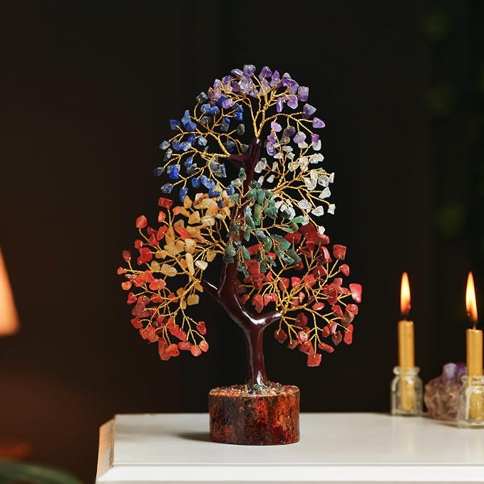 7 Chakra Tree of Life - Crystal Tree for Positive Energy - Healing Crystals and Stones - Birthday Gifts for Women, Home Office Decor -10-12"