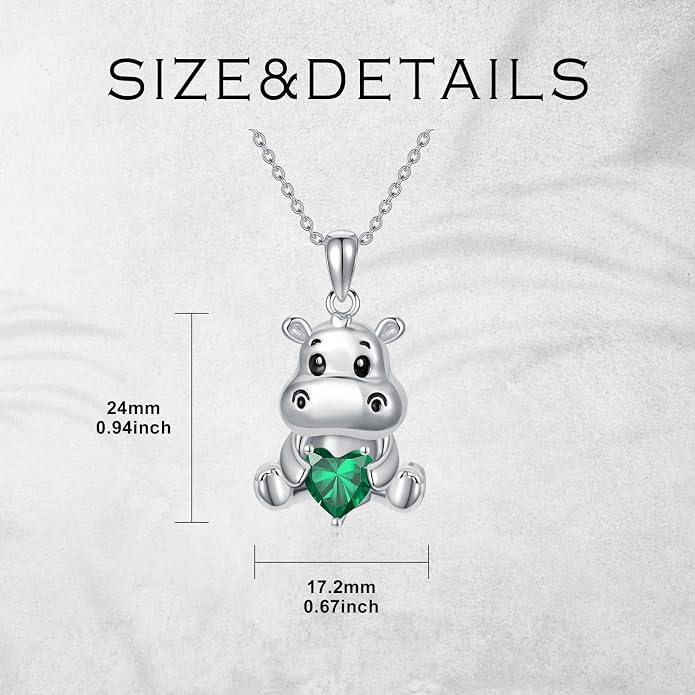 PROESS Animal Birthstone Necklace 925 Sterling Silver Otter/Axolotl/Hippo/Elephant/Dachshund/Monkey/Red Panda Pendant Necklace Animal Birthstone Jewelry Gifts for Women