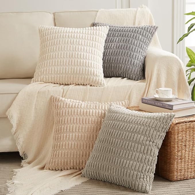 Fancy Homi 4 Packs Decorative Throw Pillow Covers for Living Room Couch Bed, Modern Farmhouse Boho Home Décor Accent Cushion Case, 26" x 26", Neutral