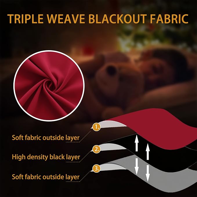 KOUFALL Christmas Red Curtains 42 x 54 Inch Long 2 Panels for Bedroom Kitchen Small Window Curtains Set Grommet Light Blocking Thermal Insulated Short Blackout Curtains for Kids Boys Room Bathroom