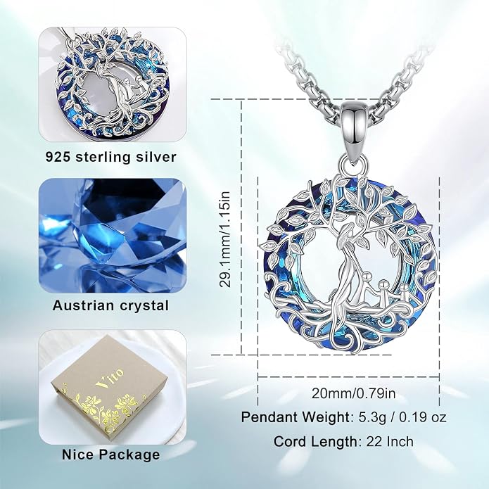 Vito 925 Sterling Silver Tree of Life Necklace for Women, Mother Tree Pendant for Mom Mother Necklace Mother's Day Jewelry Gift for Wife Grandma, 18/22 Inch Chain