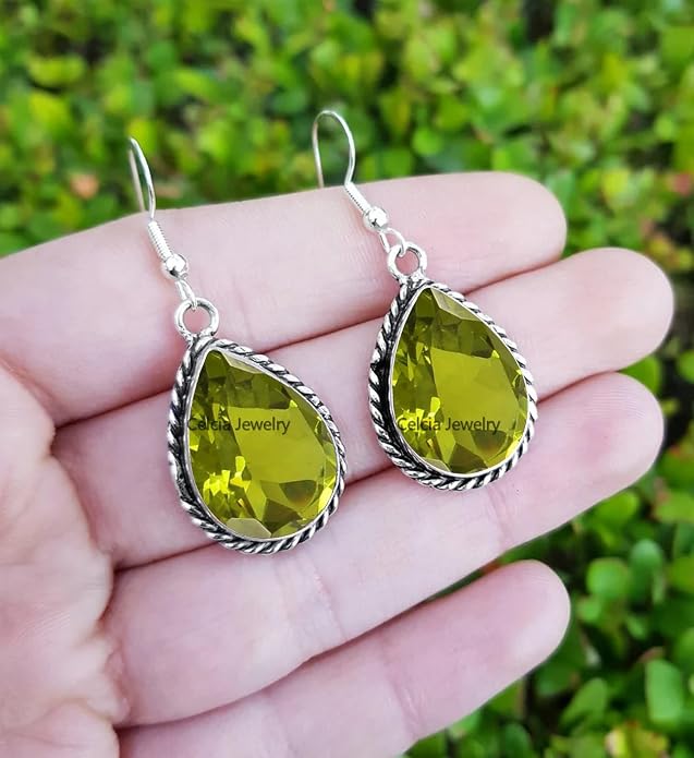 Pure 925 Sterling Silver Dangle Drop Earrings for Women, Pear Gemstone Handcrafted Earrings for Women & Girl ('Amethyst)