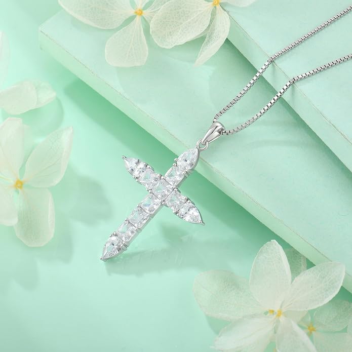 STARCHENIE 925 Sterling Silver Cross Necklace for Women Birthstone Jewelry | 925 Sterling Silver Crucifix Pendant, Birthstone Jewelry, Christian Religious Gift for Her
