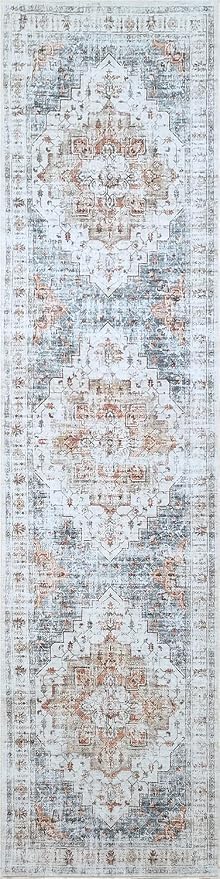 Mandala - Indoor Area Rugs 2x8 Washable, Stain Resistant Machine Washable Rugs for Living Room, Bedroom, and Modern House Décor - Durable Polyester Material, Colorful Patterned - Beige & Grey
