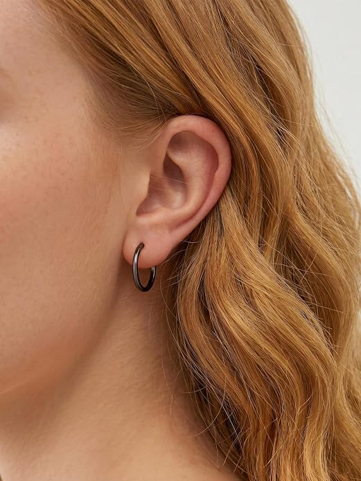 Silvora Sterling Silver Hoop Earrings for Women, Small Hoops 14K Gold Plated/925 Silver/Rose Gold/Black, Hypoallergenic Huggie Lightweight Cartilage Sleeper Earrings 8/10/12/14/16/18/20mm
