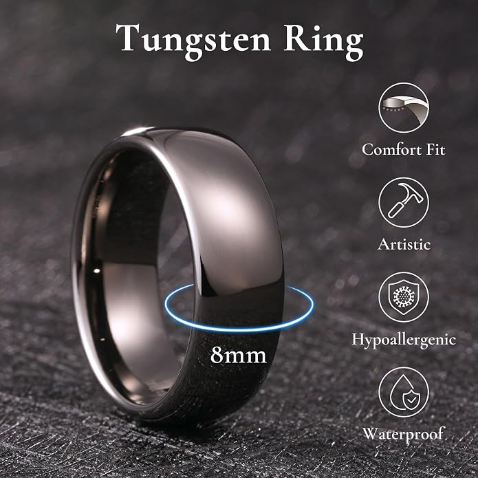 King Will Tungsten Carbide Wedding Band for Men Women Promise Rings for Couples Domed High Polish