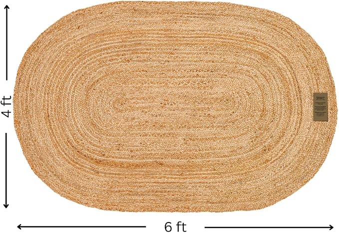 Handcrafted Jute Braided Rug 4x6 Feet Oval - 100% Natural Jute Area Rug - Rustic Farmhouse Boho Accent Rug for Living Room Bedroom Kitchen Entryway Reversible Handwoven Floor Rug
