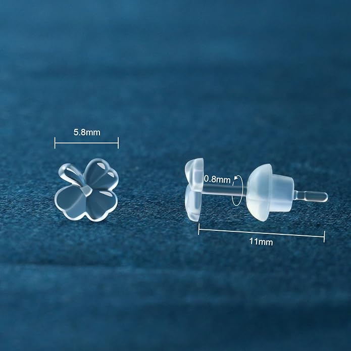 6 Pairs Invisible Plastic Post Earrings For Sensitive Ears - Clear, Sports & Work