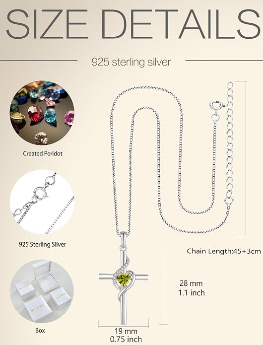 Cross Necklace 925 Sterling Silver Infinity Pendant Heart Birthstone Anniversary Jewelry for Women