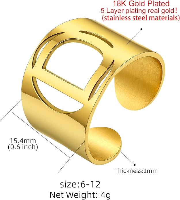 KeyStyle Bold Initial Letter Rings Adjustable, GoldChic Jewelry Women Gold Statement Ring Personalized Engraved Women’s Open Signet Ring for Party (Gold, White Gold, Black)