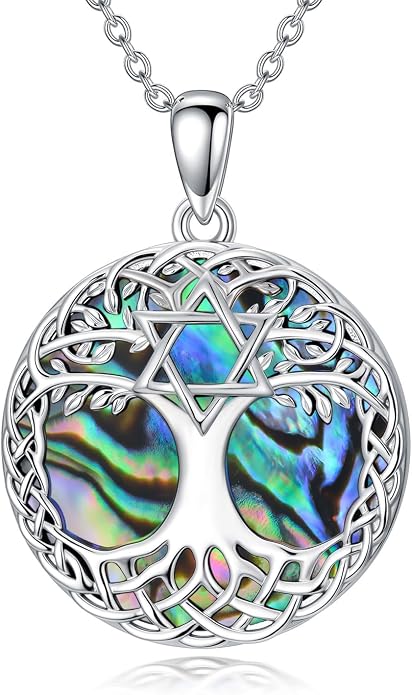 Tree of Life Necklace 925 Sterling Silver Abalone Shell Celtic Knot Tree Pendant Necklace Jewelry Gifts for Women Birthday Christmas