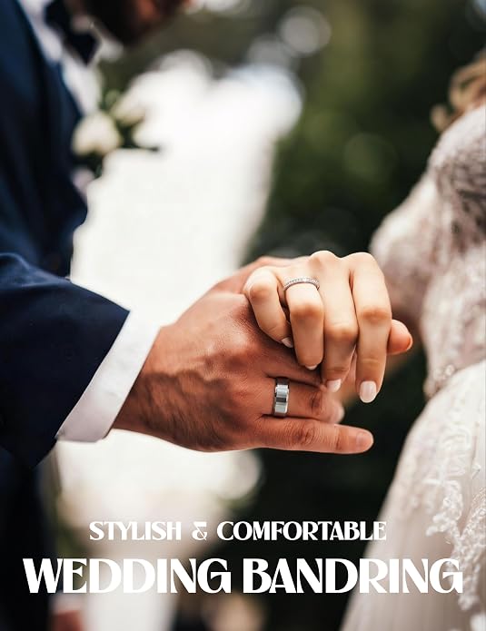 Jstyle Tungsten Mens Wedding Band 8MM Wedding Ring for Men Matte Surface - Beveled Polished Edge Anniversary Promise Rings, Men Ring Jewelry Comfort Fit Size 6-14
