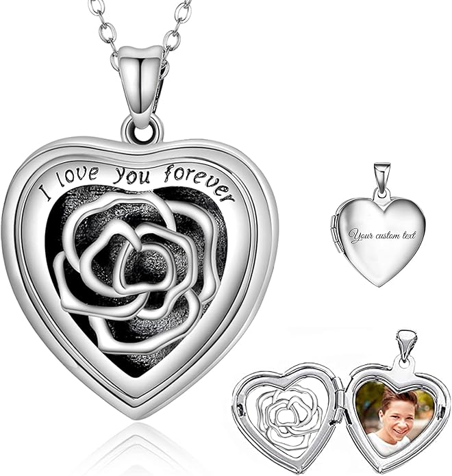 SOULMEET Personalized Silver Locket Necklace That Holds Pictures Photo Keep Someone Near to You, Memorial Custom Lockets Necklaces Letters Engraving for His Her