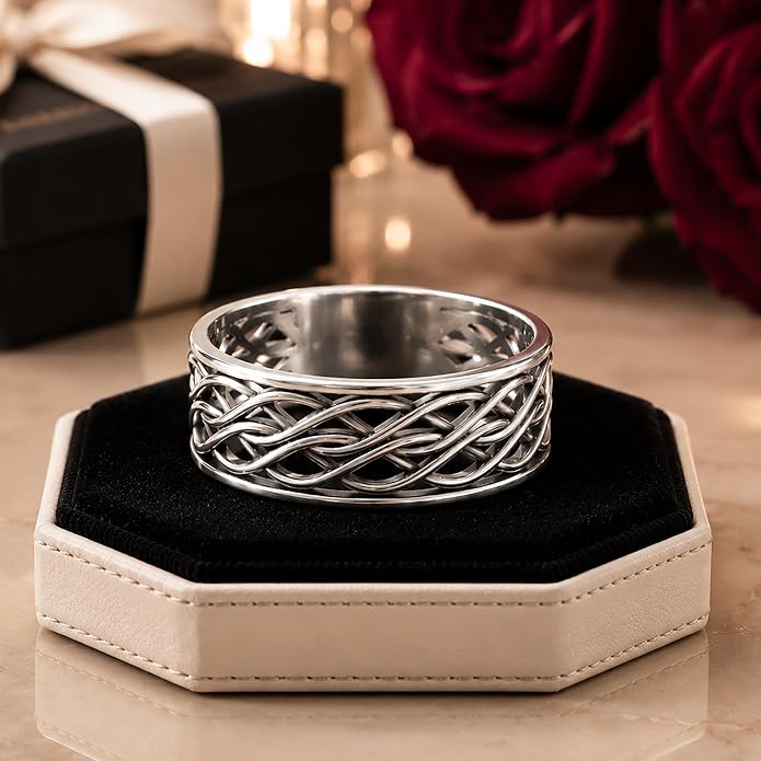 Endless Irish Celtic Knot Ring - 925 Sterling Silver - Eternity Love Viking Wedding Bands - Unisex Woven Braided Rope Thumb Rings - Norse Nordic Jewelry for Men Women
