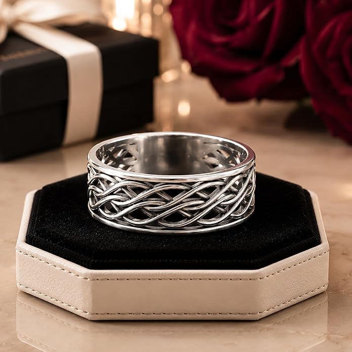 Endless Irish Celtic Knot Ring - 925 Sterling Silver - Eternity Love Viking Wedding Bands - Unisex Woven Braided Rope Thumb Rings - Norse Nordic Jewelry for Men Women