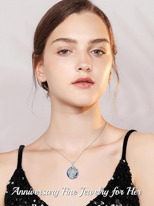 TOUPOP Tree of Life Birthstone Necklace Sterling Silver Pendant Birthstone Necklaces with Blue Crystal Anniversary Birthday Jewelry for Women Mom Wife Her