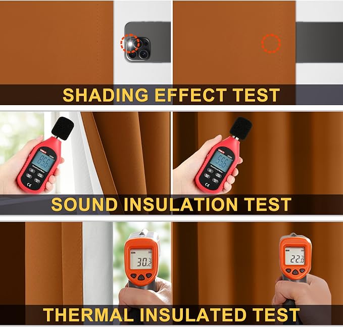 Yakamok Burnt Orange 100% Blackout Curtains 63 Inches Long 50" Wide 2 PCS | Blackout Curtain Panels for Bedroom, 2 Thick Layers Grommet Top Thermal Insulated Drapes with White Back for Living Room